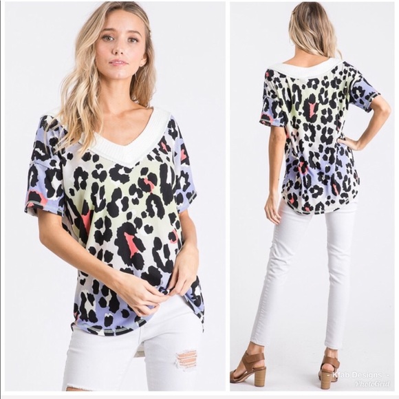 ❤️LAST 2! Animal Print Contrast Band V Neck Top! - Picture 4 of 8